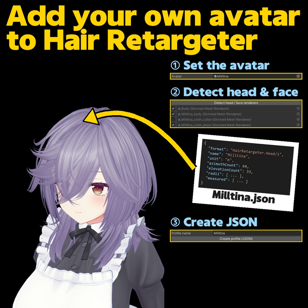 Hair Retargeter Profile Maker (free) - Create head profile JSON files for Hair Retargeter【for hair authors and avatar authors / no Hair Retargeter needed】
