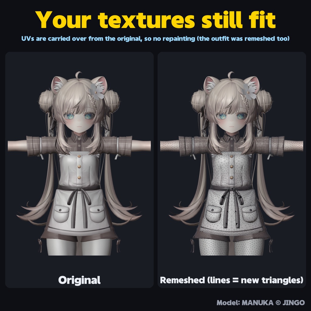Tri Remesh - Rebuild avatar meshes as even triangles without losing shape (weights, shape keys, UVs kept / auto-tuned match rate / symmetry)