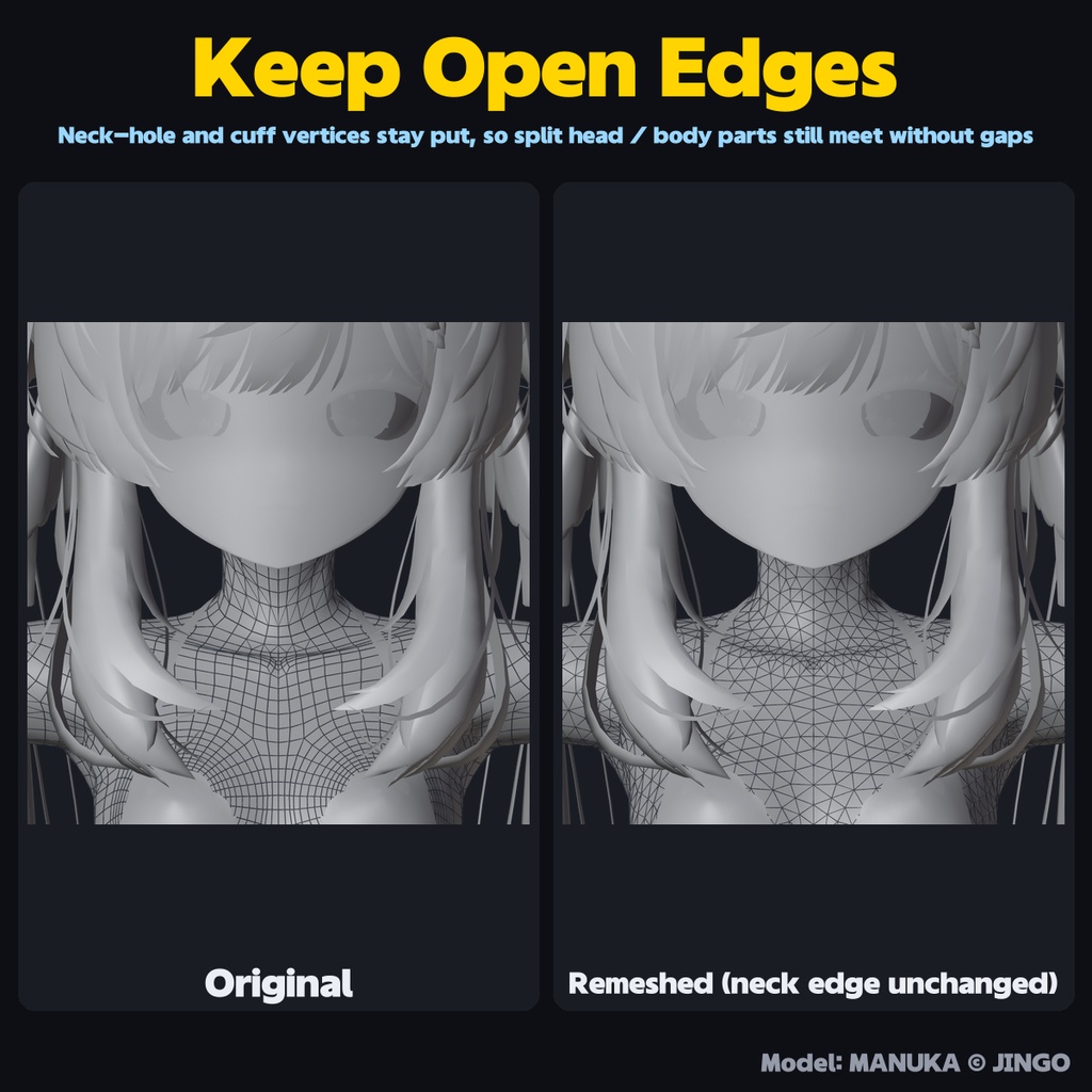 Tri Remesh - Rebuild avatar meshes as even triangles without losing shape (weights, shape keys, UVs kept / auto-tuned match rate / symmetry)