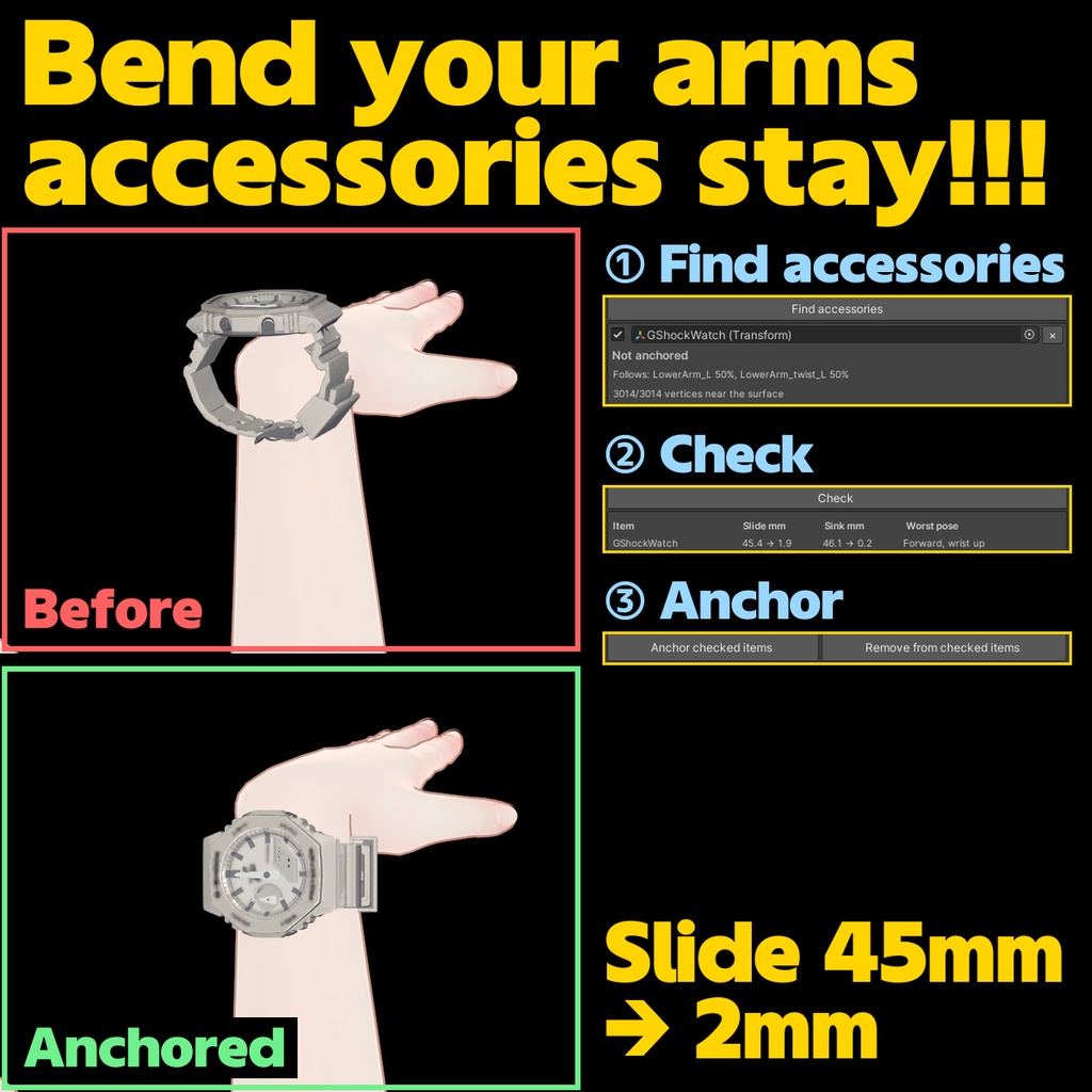Accessory Anchor - Watches and necklaces that stay put [auto-detect / pose check / one click]
