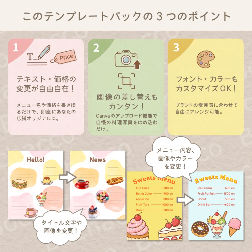 【Canva編集・即戦力】SNS投稿用たべものデザインテンプレートパック(縦長10種セット)