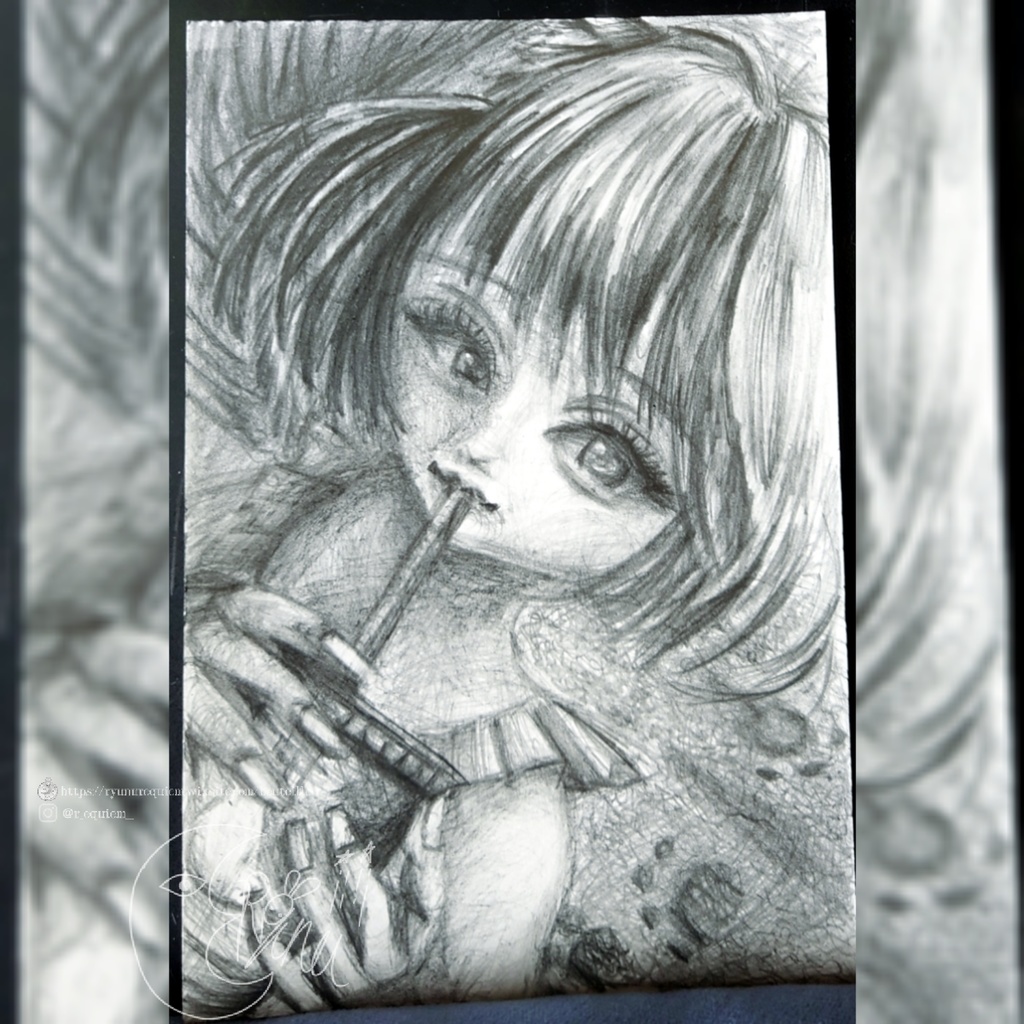 【一点物】鉛筆画イラスト ''ストリートドリンク'' ポストカード直書きサインあり