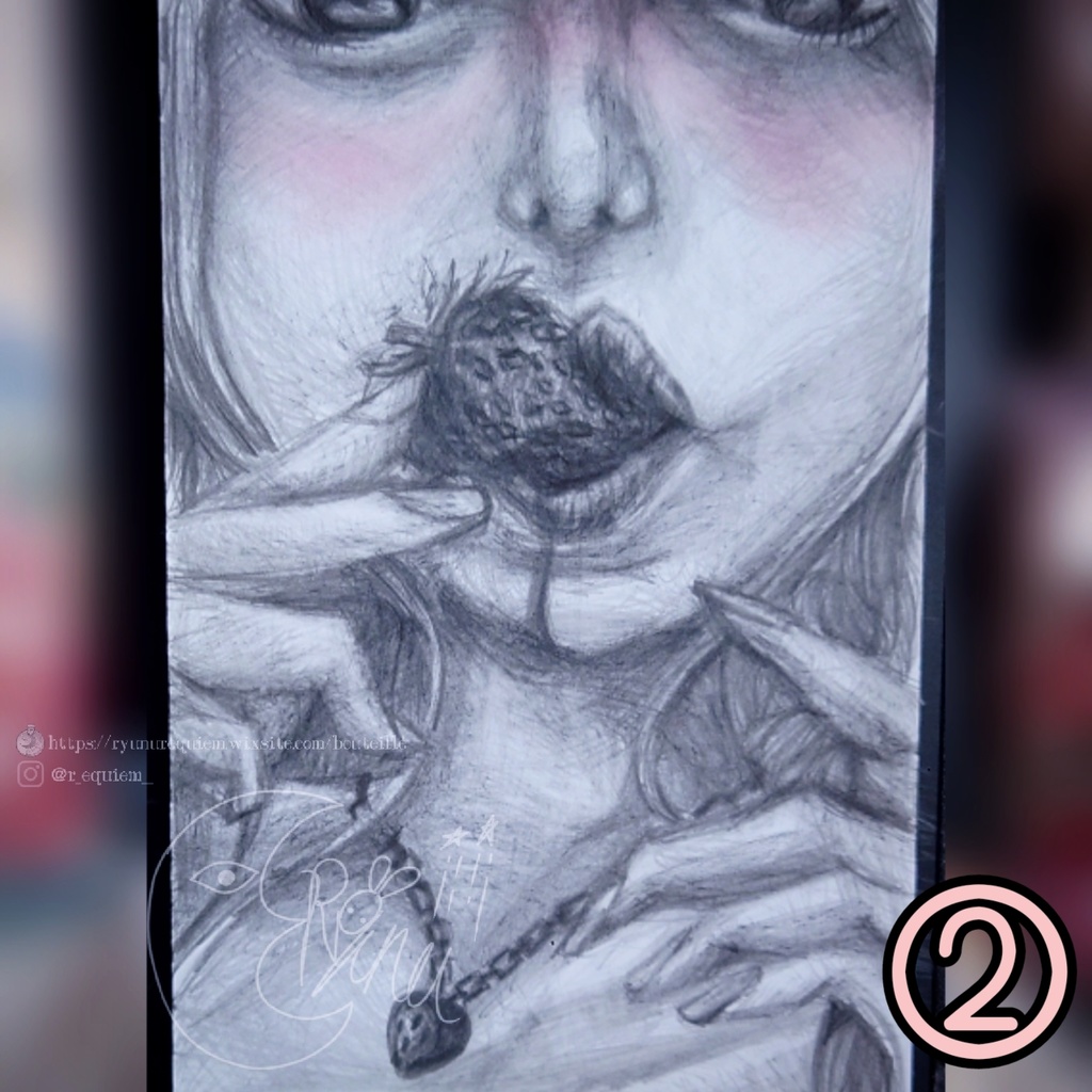 【一点物】鉛筆画イラスト いちごシリーズ2種 ポストカード直書きサインあり