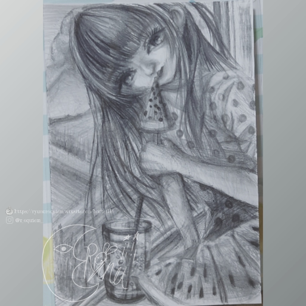 【一点物】鉛筆画イラスト 夏シリーズ(前編)2種 ポストカード直書きサインあり