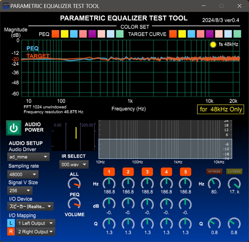 パラメトリックイコライザを使ったスピーカ調整体験ツール