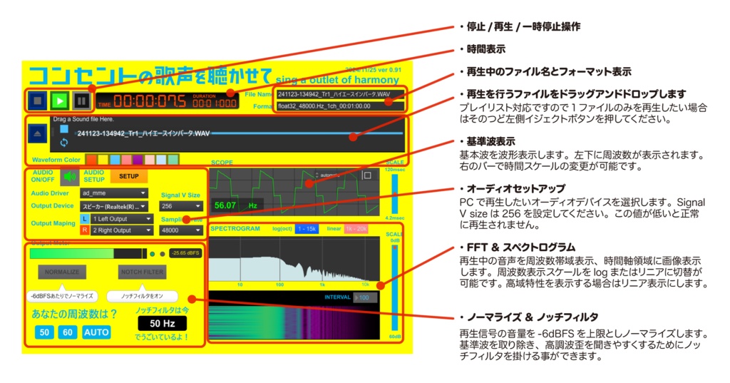コンセントの歌声を聴かせて簡易再生プレーヤ