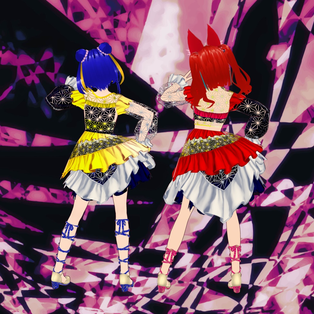 【VRoid Studio用衣装】切子ドレスセット(2バリエーション同梱)/【Costume for VRoid Studio】 'Kiriko (faceted glass work)' dress set (2 variations included)