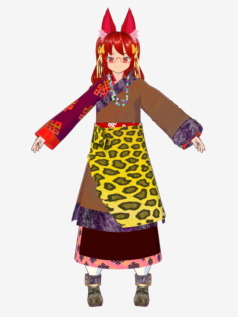【VRoid Studio用衣装】チベット風衣装セット(2カラー、2バリエーション同梱)/【Costume for VRoid Studio】 Tibet-style dress set(2 colors and 2 variations included)