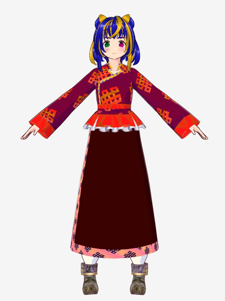 【VRoid Studio用衣装】チベット風衣装セット(2カラー、2バリエーション同梱)/【Costume for VRoid Studio】 Tibet-style dress set(2 colors and 2 variations included)