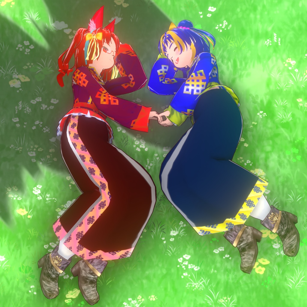 【VRoid Studio用衣装】チベット風衣装セット(2カラー、2バリエーション同梱)/【Costume for VRoid Studio】 Tibet-style dress set(2 colors and 2 variations included)