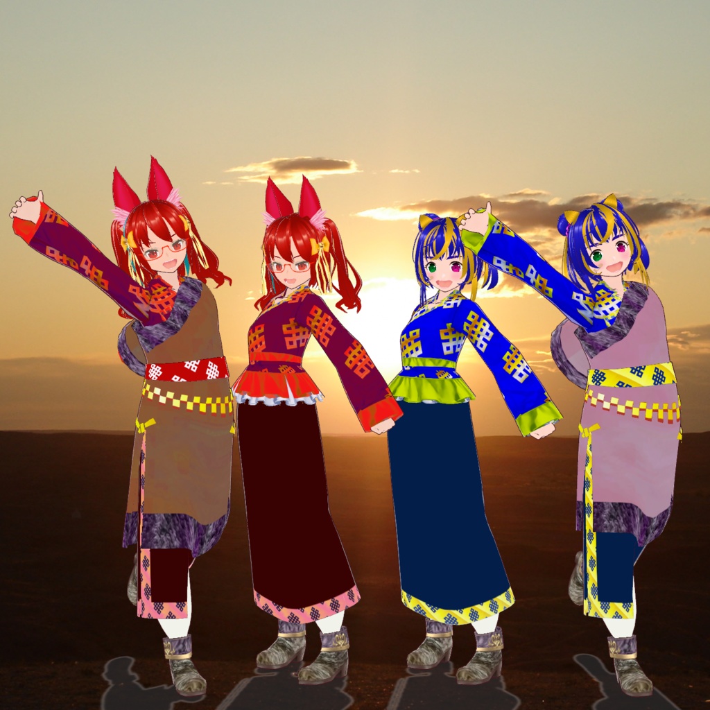 【VRoid Studio用衣装】チベット風衣装セット（２カラー、2バリエーション同梱）/【Costume for VRoid Studio】 Tibet-style dress set(2 colors and 2 variations included)