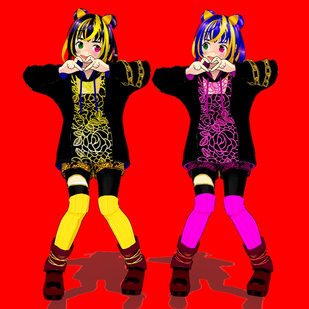 【VRoid Studio用衣装】ローズパーカーセット(2カラーバリエーション同梱)/【Costume for VRoid Studio】Rose Parka Set (2 color variations included)