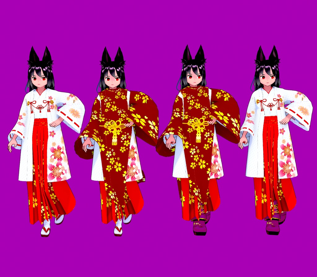 【VRoid Studio用衣装】巫女装束風衣装セット「さくら」2024バージョン/【Outfit for VRoid Studio】 Shrine Miko-style dress "Sakura" set Ver. 2024