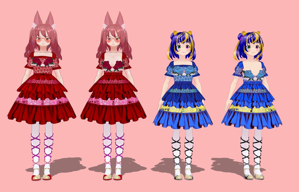 【VRoid Studio用衣装】薔薇ドレスセット/【Outfit for VRoid Studio】 Rose Dress set