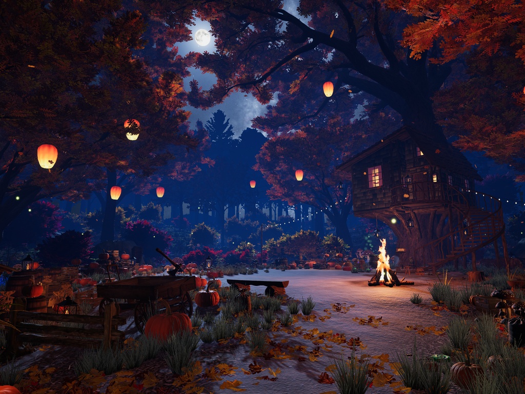 【VRChat PC】Halloween Treehouse Forest / ハロウィンのツリーハウスの森 / 할로윈 트리하우스 숲