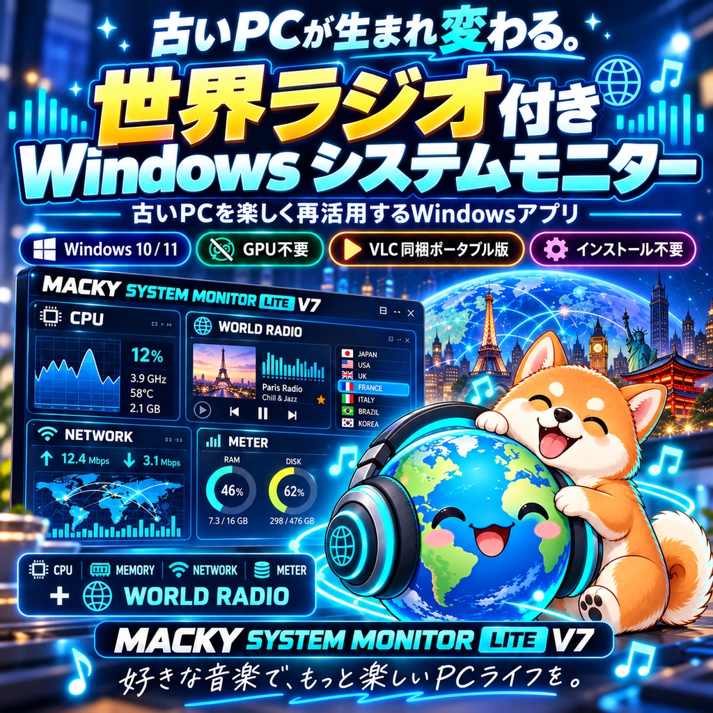 MACKY SYSTEM MONITOR LITE V7|世界ラジオ付きWindowsシステムモニター