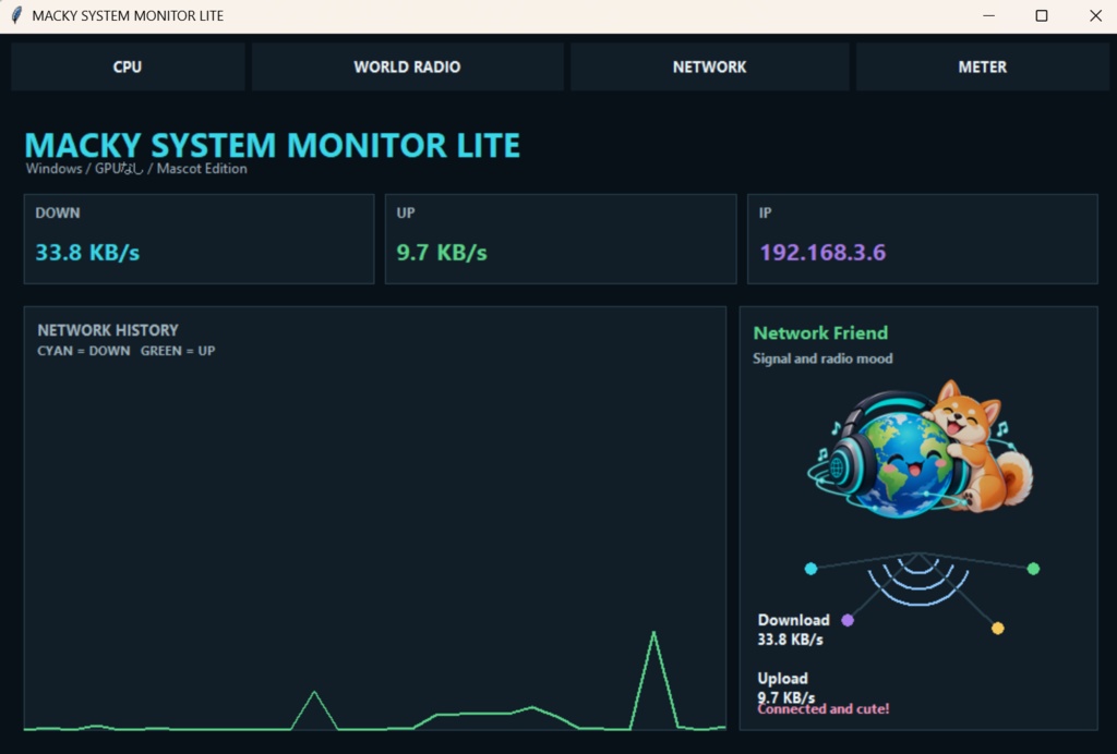 MACKY SYSTEM MONITOR LITE V7|世界ラジオ付きWindowsシステムモニター