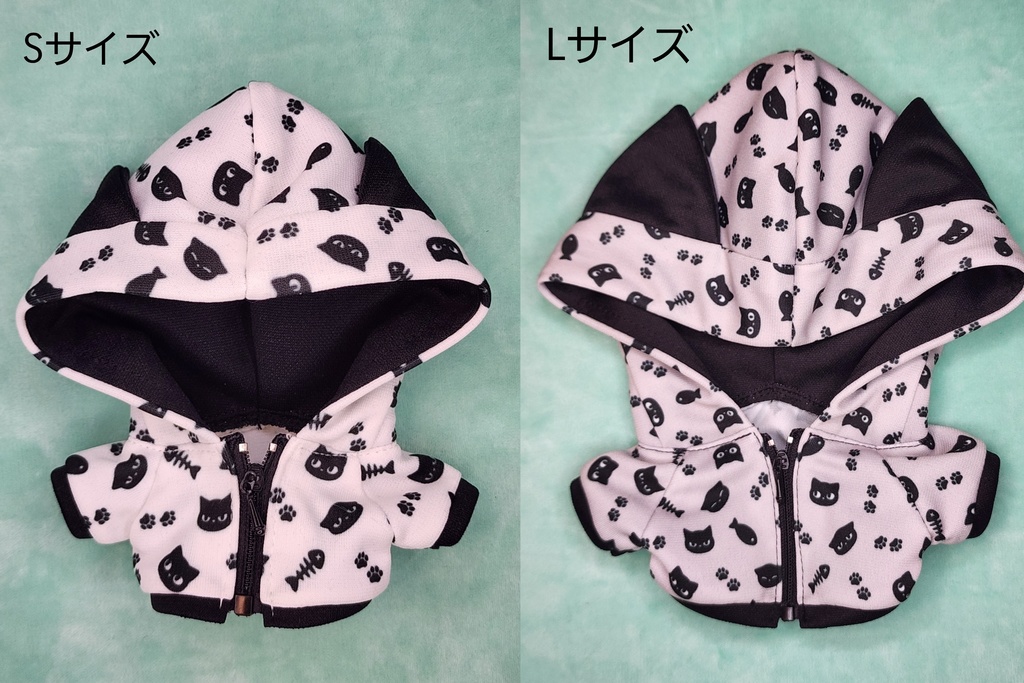 猫耳パーカー【ねことおさかな柄】