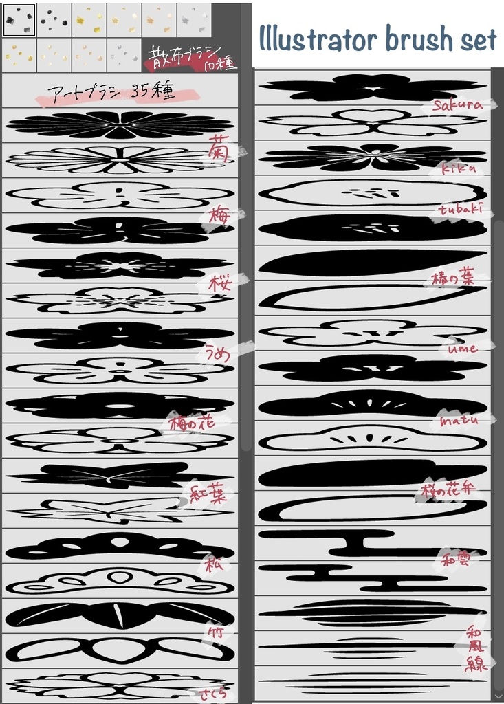 【Illustrator】和風花柄ブラシ全種セット