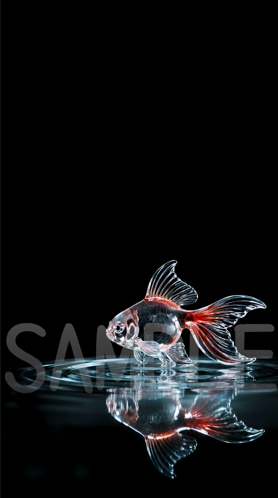 【背景素材】幻想的なガラス金魚(コピースペース・配信背景・和風)縦長/横長/お得な2タイプセット