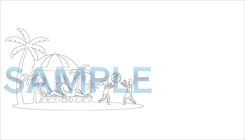【背景素材/ベクター】南国リゾートビーチのシンプル線画(コピースペース・夏素材・ラインアート)