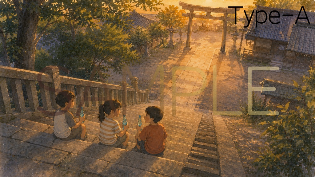 【背景素材】夏のノスタルジー水彩画風（5バリエーション・歌ってみた・配信背景）横長 ※動画は使用サンプル [Nostalgic Summer Watercolor Background]