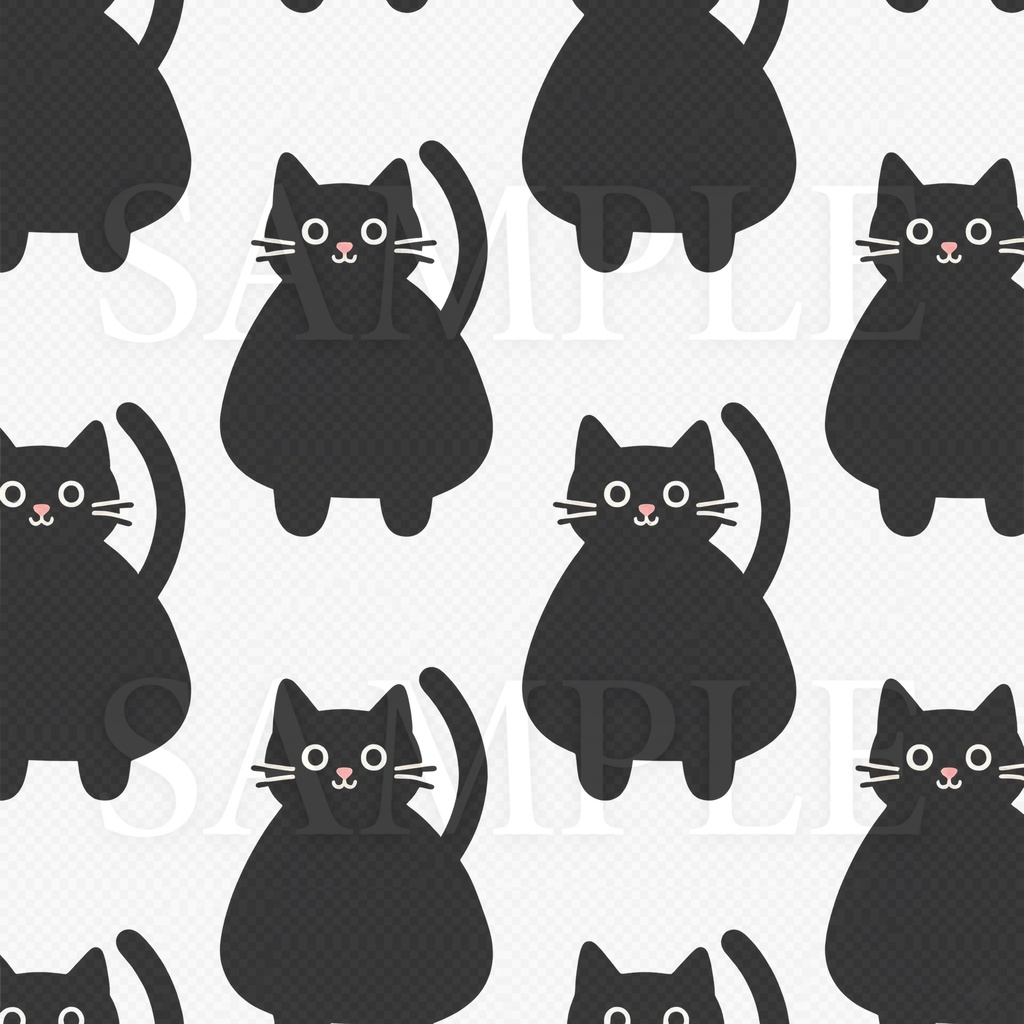 【背景素材】モノトーン黒猫のシームレスパターン背景（正方形・共通デザインのVRoid衣装バリエーション有） [[Monotone Black Cat Seamless Background for VTuber]]