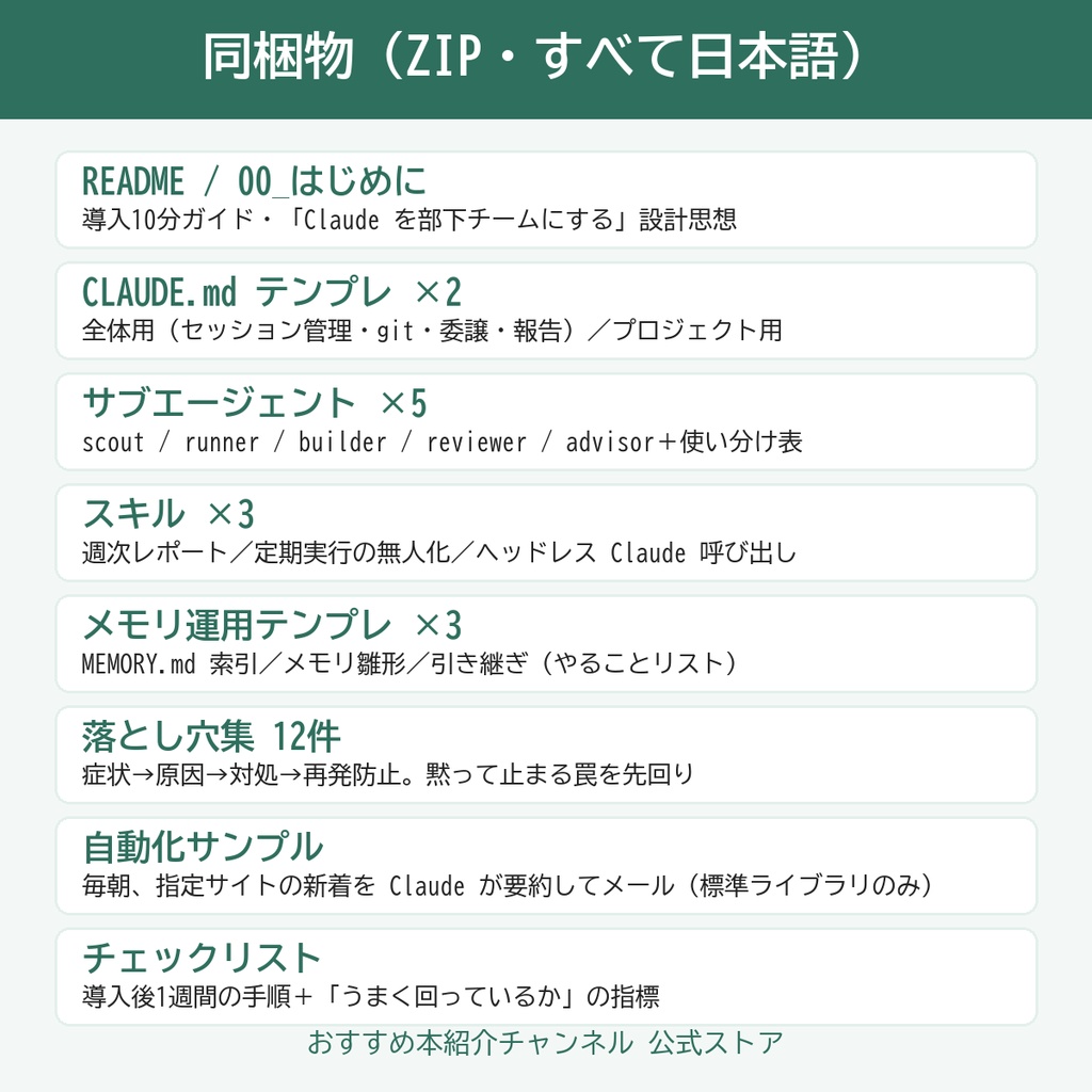 副業者のための Claude Code 運用テンプレ集(日本語)|CLAUDE.md・サブエージェント・スキル・落とし穴集・自動化サンプル
