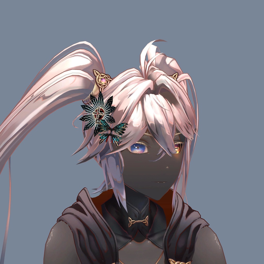 つまみ細工風 時計草&蝶の髪飾り【VRChat想定アバター向けアクセサリー】