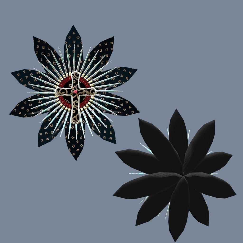 つまみ細工風 時計草&蝶の髪飾り【VRChat想定アバター向けアクセサリー】