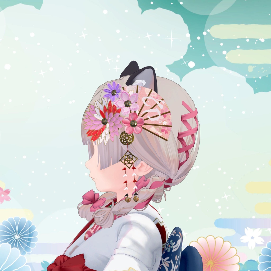 【metafes出展セール 200円引き】つまみ細工風髪飾り カラバリ8種【VRChat想定】