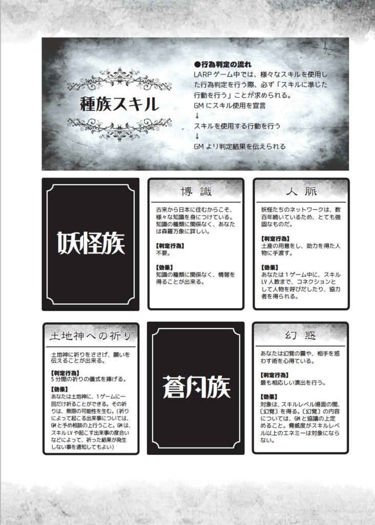 幻妖伝奇LARPゲームルールブック「百鬼乱舞」試作版