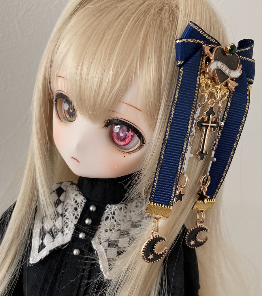 【リボン髪飾り】クロス×月