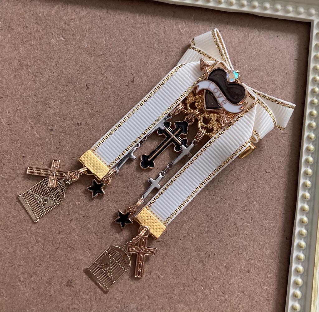 【リボン髪飾り】鳥籠×クロス