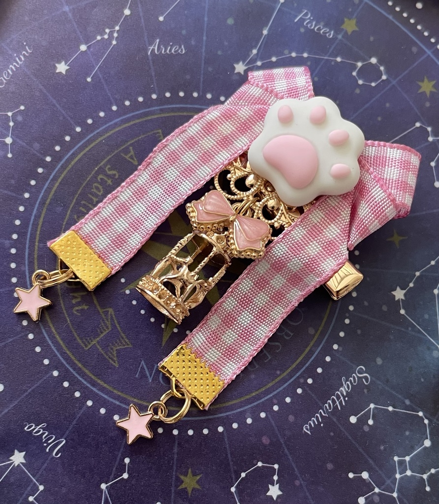 【リボン髪飾り】ピンク×🐈⬛×メリーゴーランド