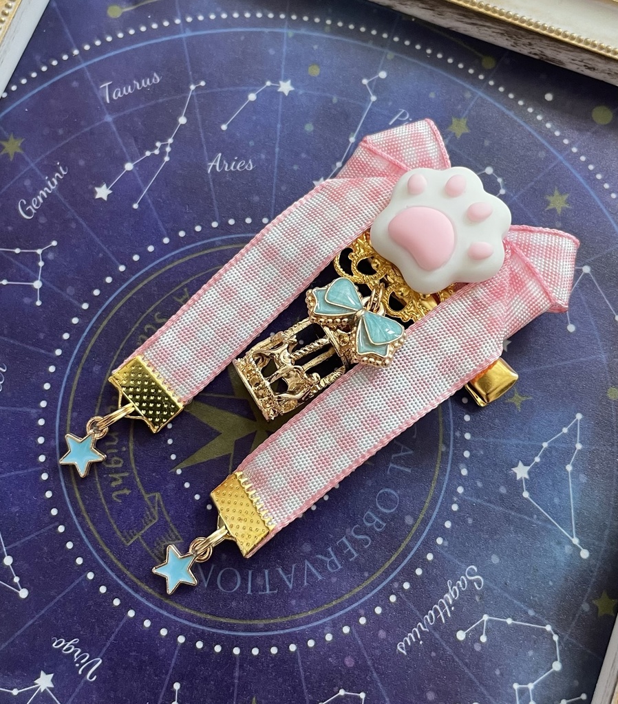 【リボン髪飾り】🐈⬛×ピンク×ブルー