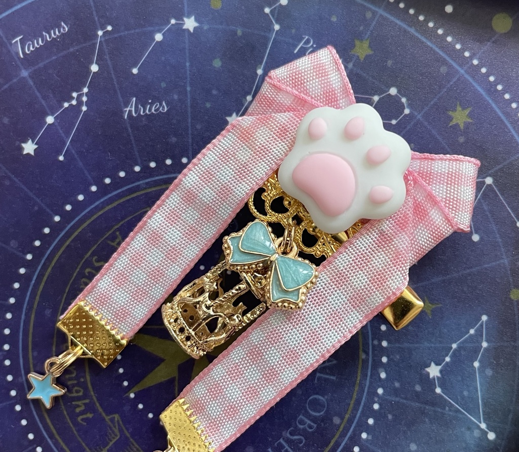 【リボン髪飾り】🐈⬛×ピンク×ブルー