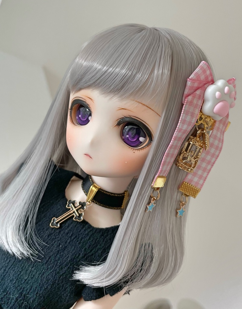 【リボン髪飾り】🐈⬛×ピンク×ブルー