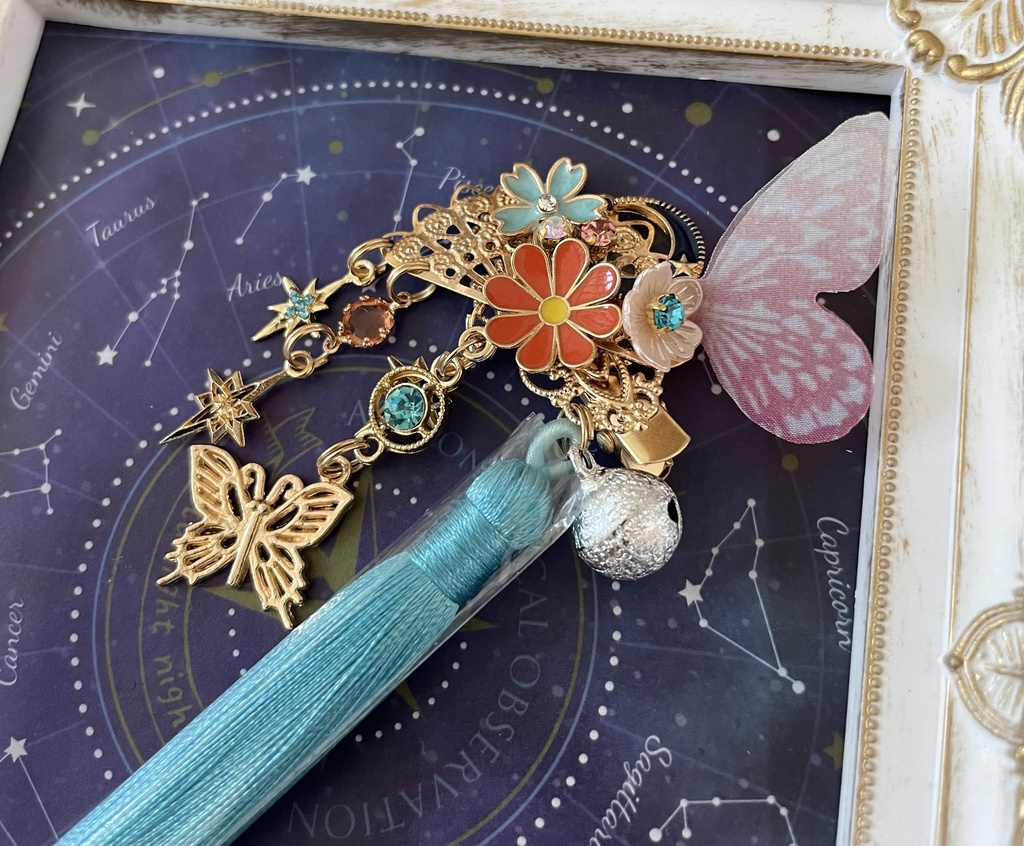 【和風髪飾り】水色蝶々