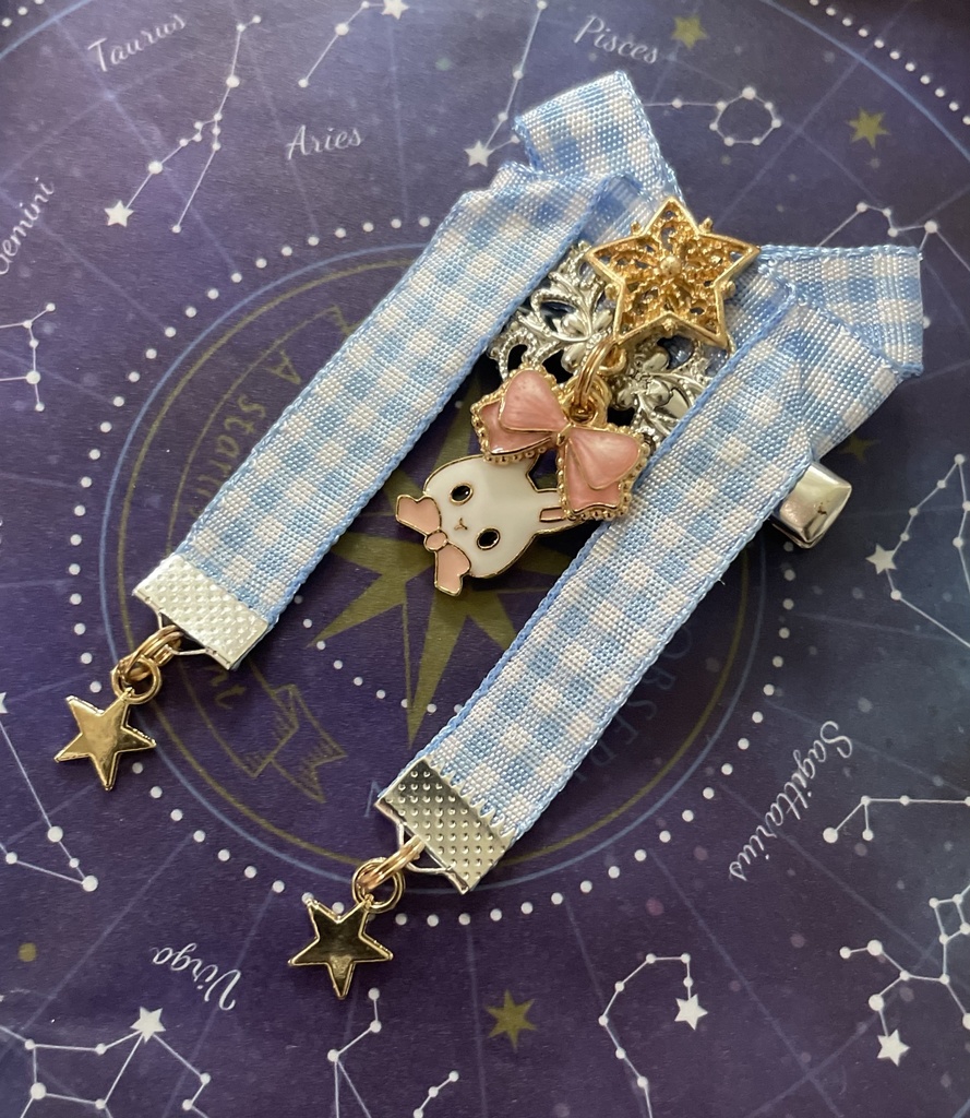 【リボン髪飾り】🐰さんver.ブルーちぇっく