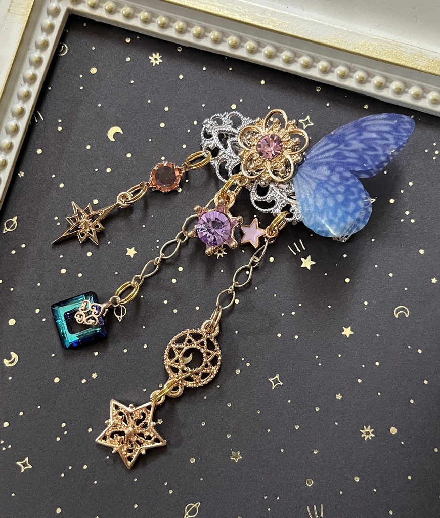 【蝶々×綺羅綺羅の髪飾り】瑠璃色