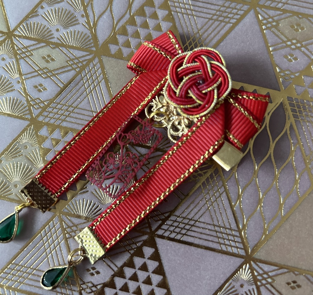 【リボン髪飾り】和風×紅