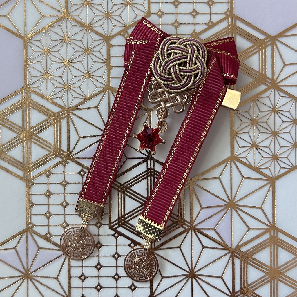 【和風リボン髪飾り】濃紅