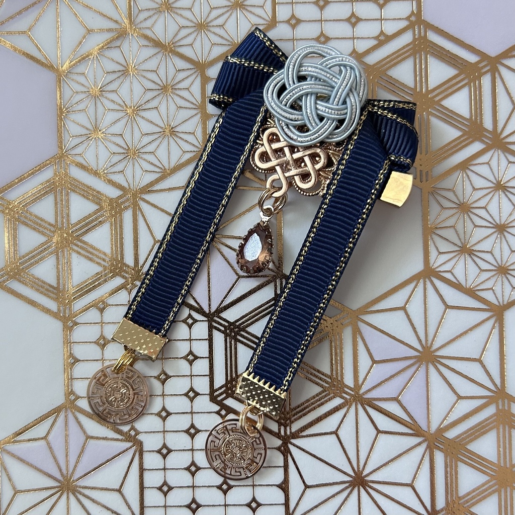 【和風リボン髪飾り】紺