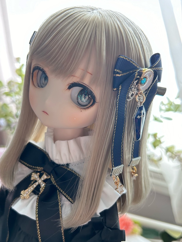 【リボン髪飾り】 Gothic× White×navy