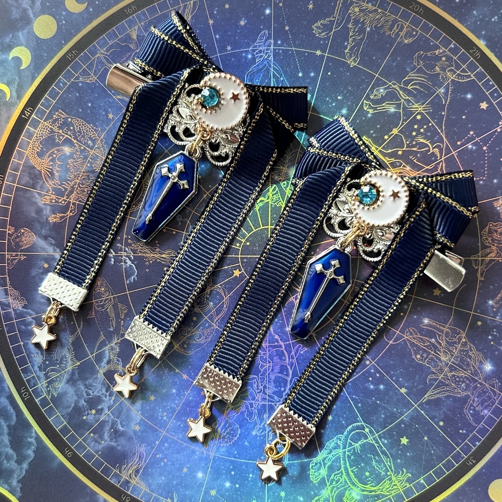 【リボン髪飾り】 Gothic× White×navy