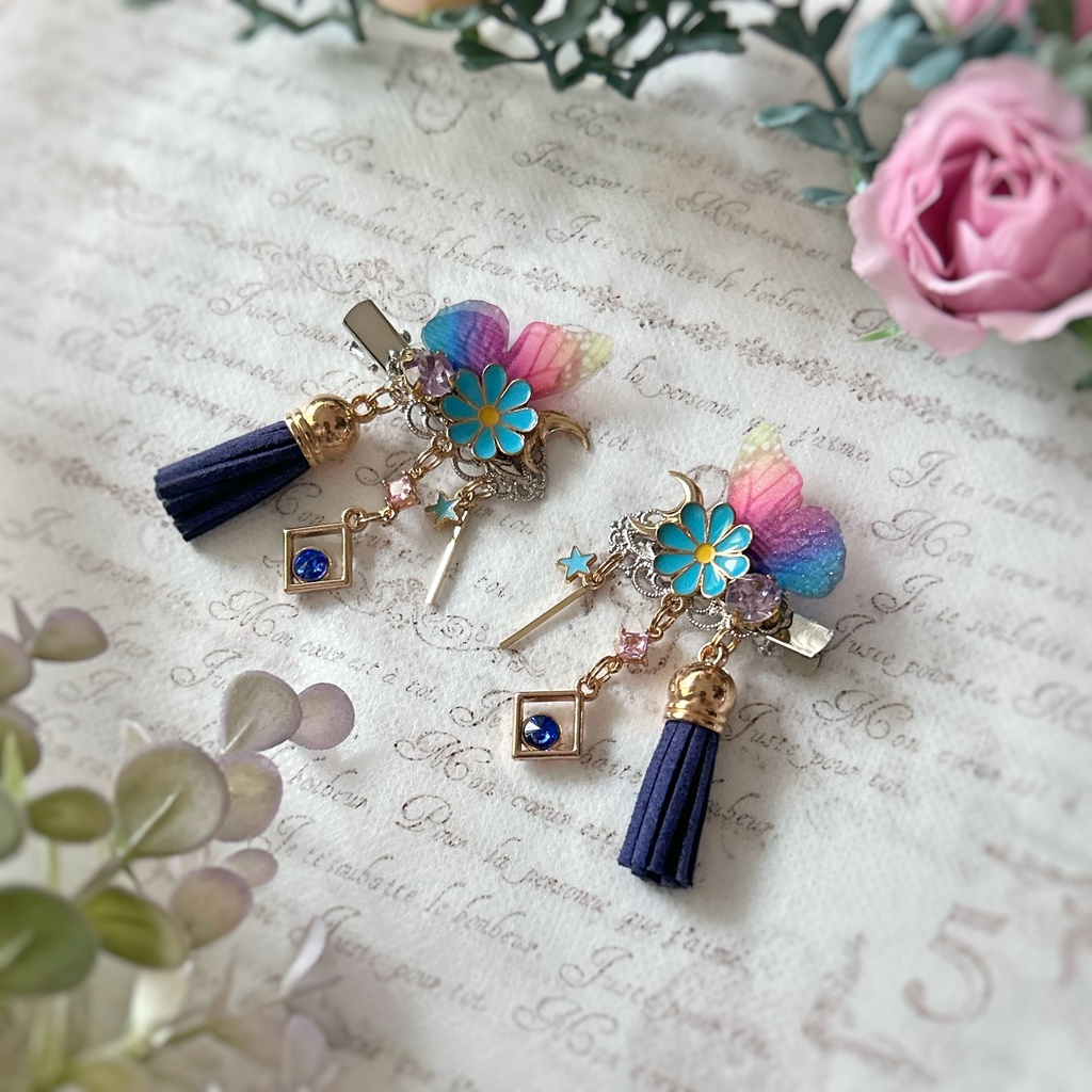 【月の髪飾り】 夢・青色 両サイドタイプ