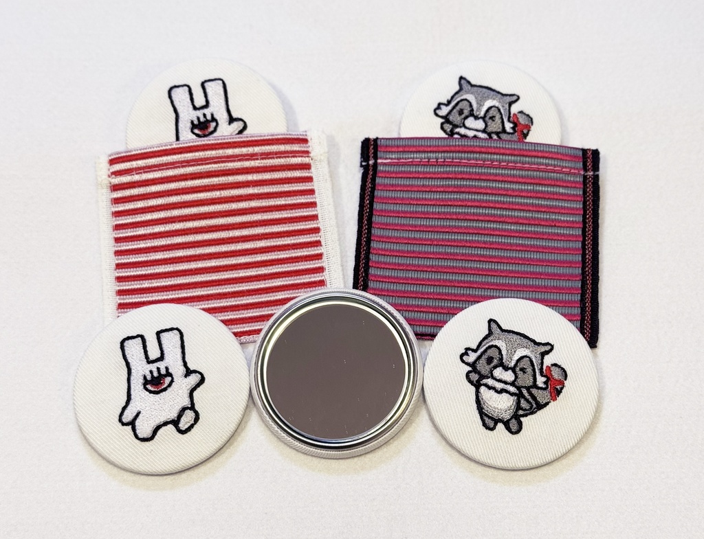 【非公式】もちもち＆あらいぐま刺繍缶バ風ミニミラー