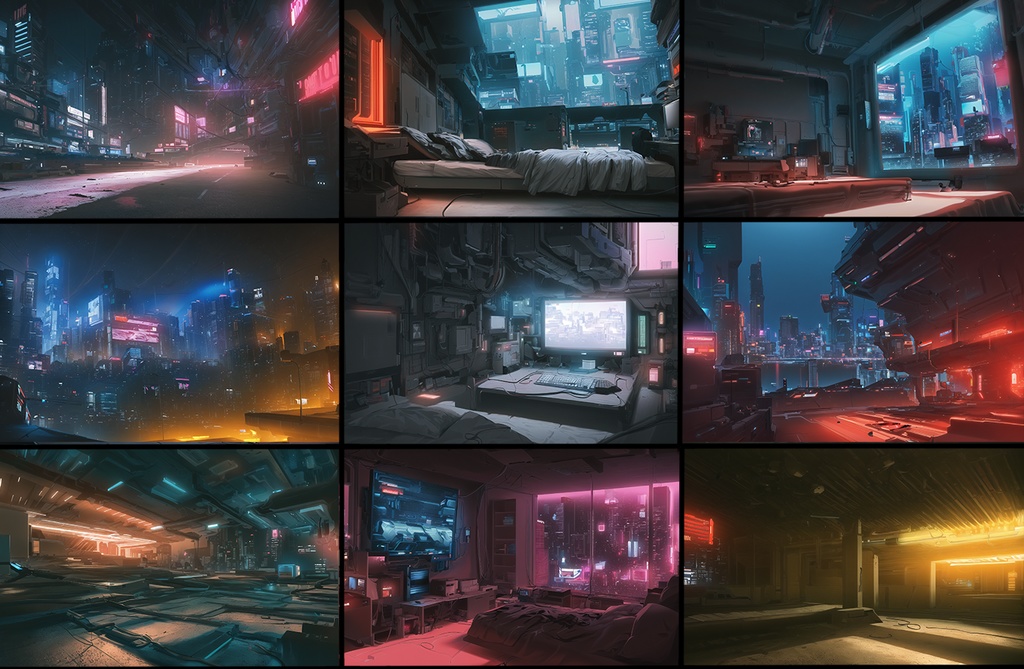 【著作権フリー背景素材集】SF・サイバーパンク④ 街中・室内70種