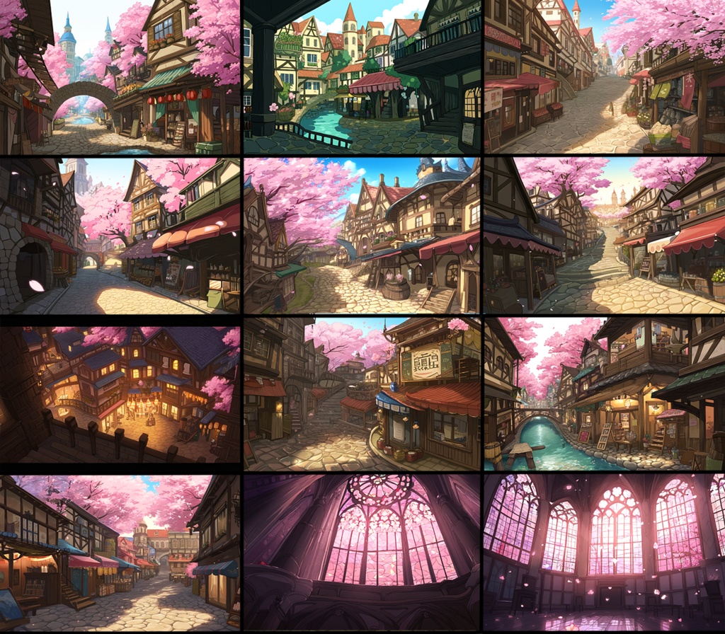 【著作権フリーファンタジー背景素材集】桜の街70種